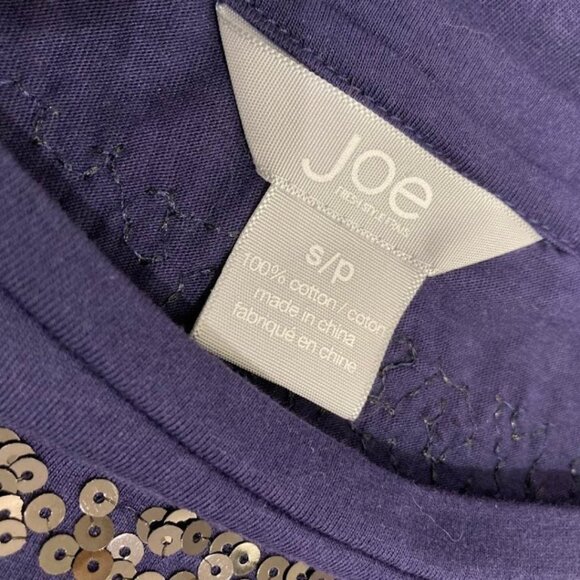 Joe Navy Blue Sequin Stripe Stretch Cotton T-Shirt | Boat Neck - Picture 15 of 16